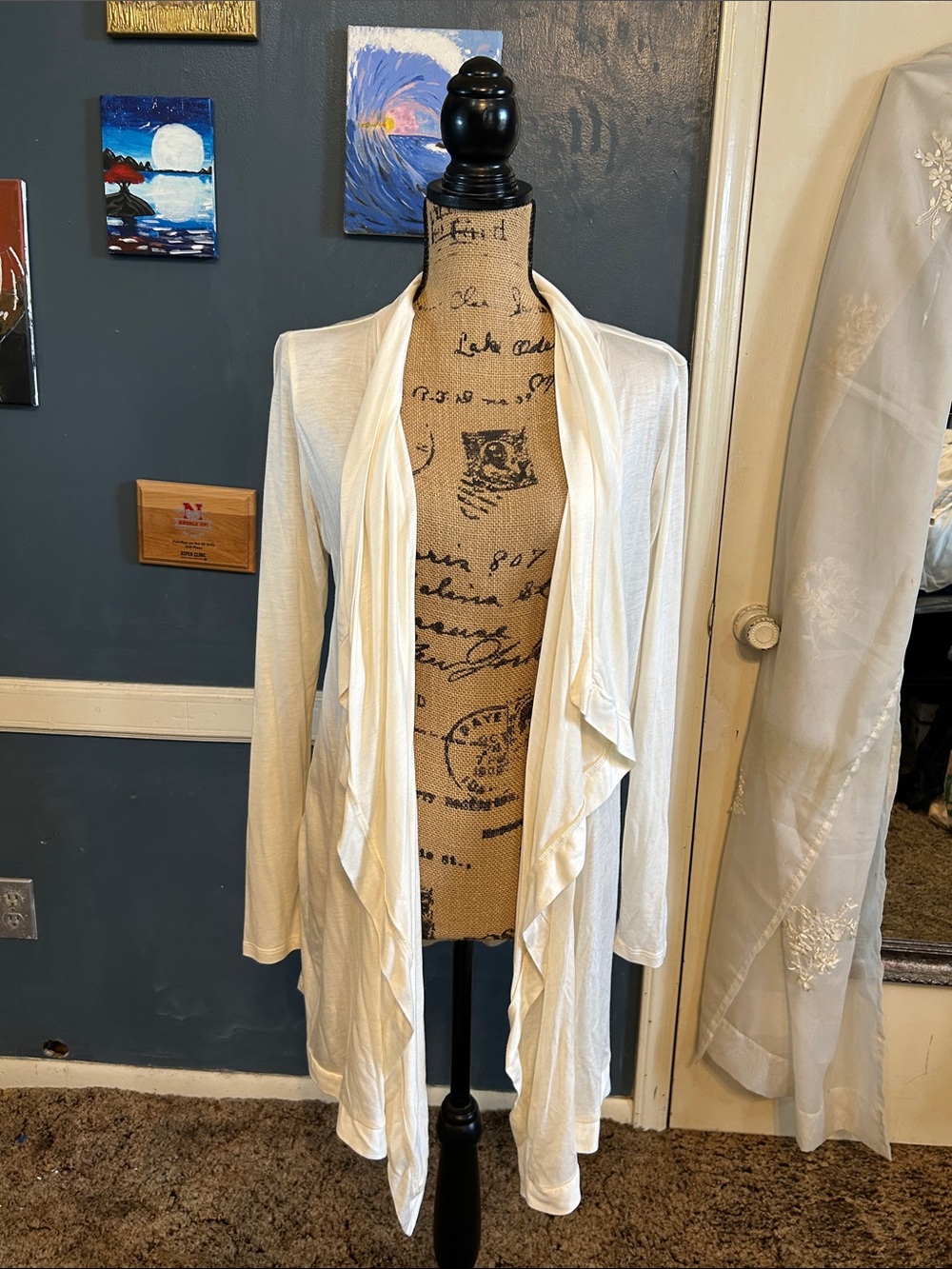 Ann Taylor Cream Draped Open-Front Cardigan